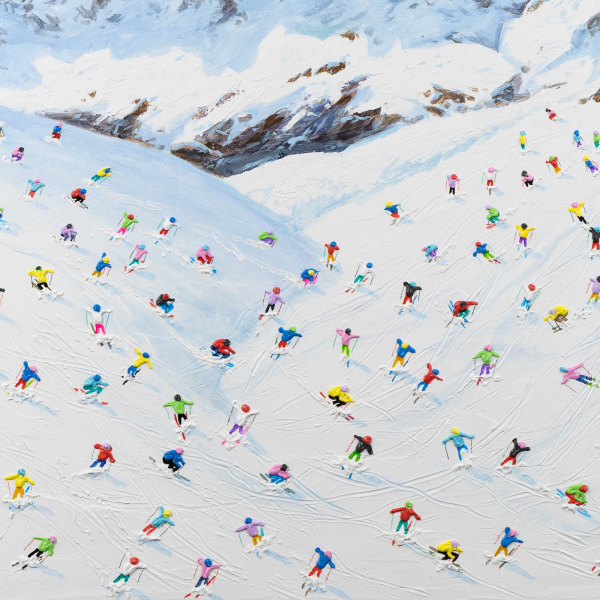 Magnificent Ski Run by Antonio Navarro (Casimiro), original painting, detail