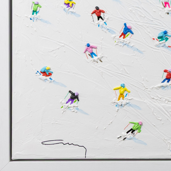 Magnificent Ski Run by Antonio Navarro (Casimiro), original painting, detail
