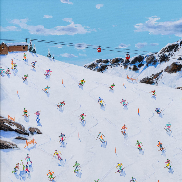 After Lunch We Ski by Paola Cassais, original painting, detail