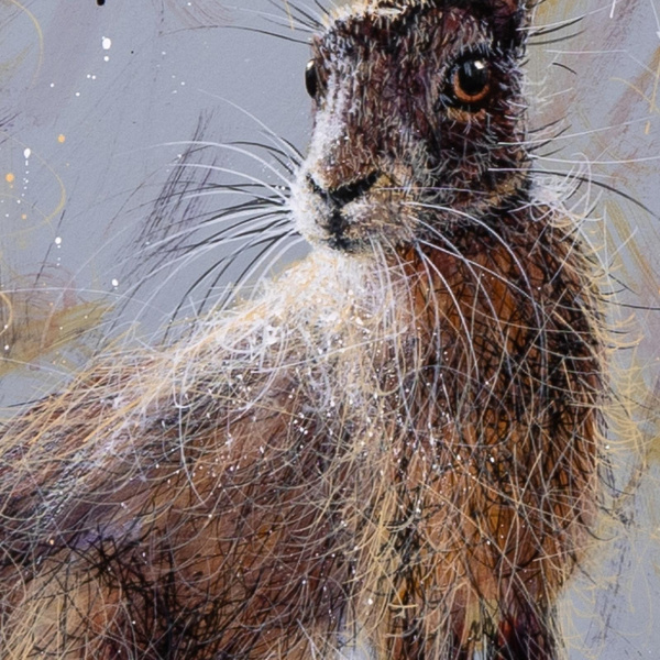 Alert Hare by Ruby Keller, original painting, detail