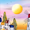 Good Vibes & High Tides by Rozanne Bell, original painting, detail