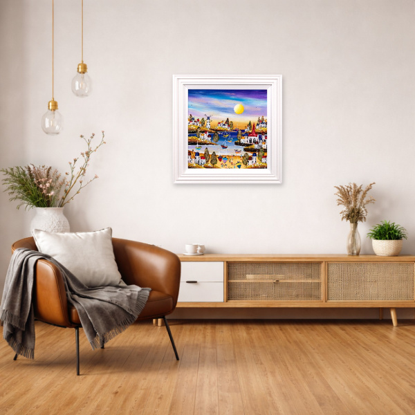 Sandy Toes, Zero Plans by Rozanne Bell, original painting, in room