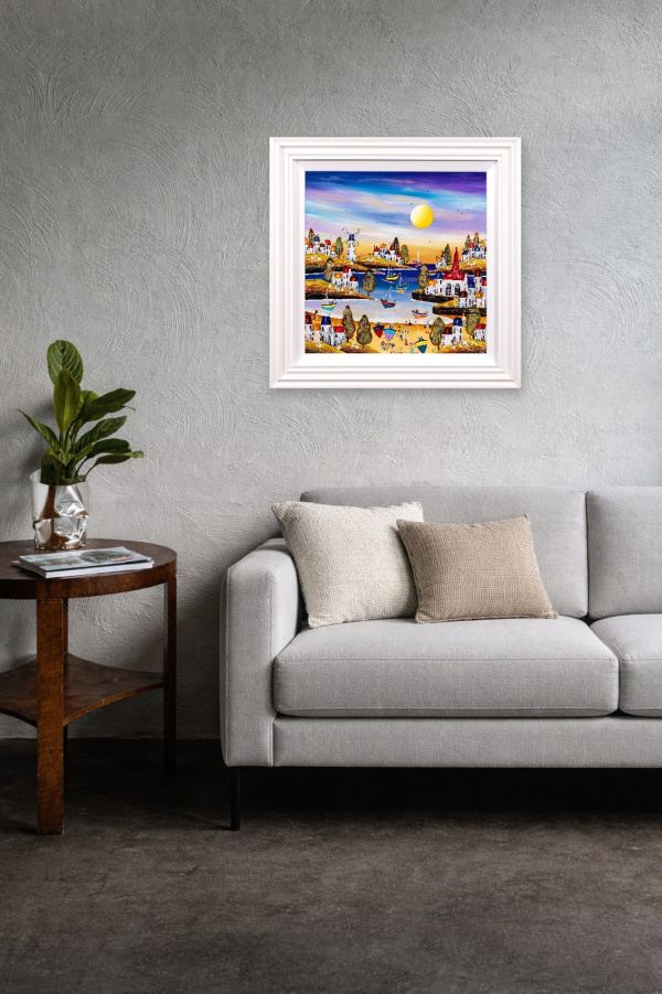 Sandy Toes, Zero Plans by Rozanne Bell, original painting, in room