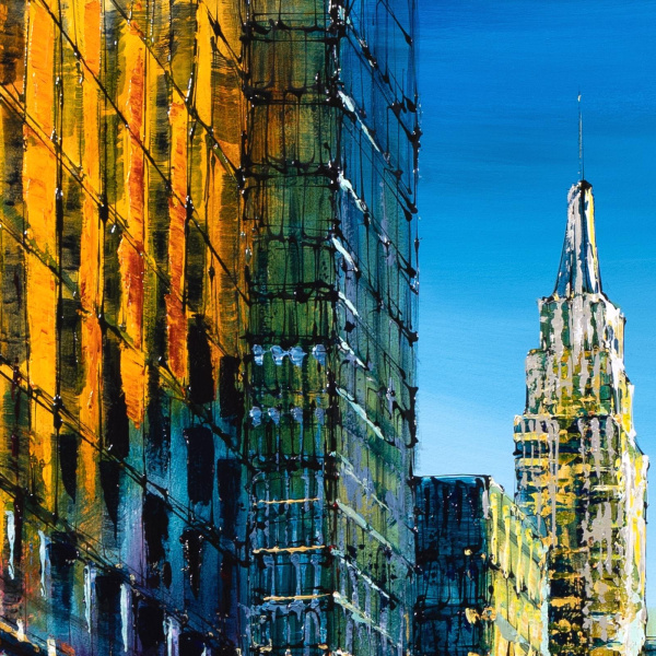 Rush Hour Reverie, NYC by Simon Wright, original painting, detail