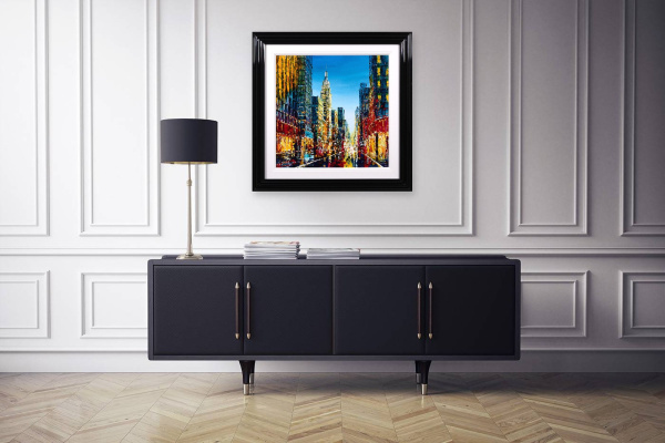 Rush Hour Reverie, NYC by Simon Wright, original painting, in room