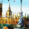 London Life by Simon Wright, original painting, detail