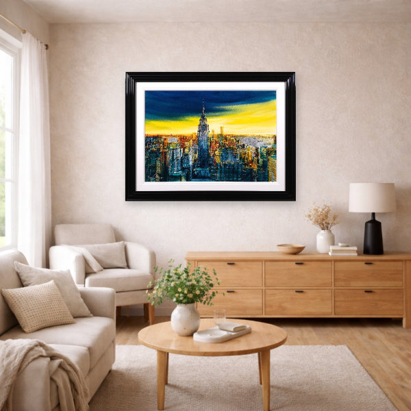 City of Light, New York by Simon Wright, original painting, in room