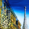 Paris Café Lights by Simon Wright, original painting, detail