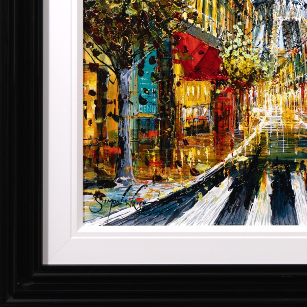 Paris Café Lights by Simon Wright, original painting, detail