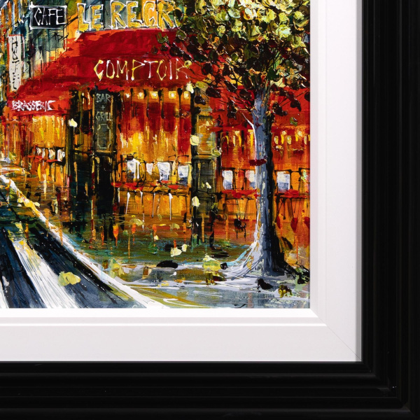 Paris Café Lights by Simon Wright, original painting, detail