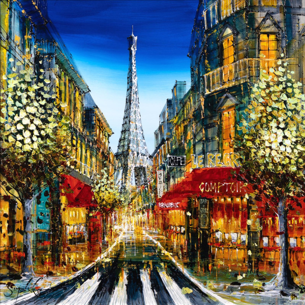Paris Café Lights by Simon Wright, original painting