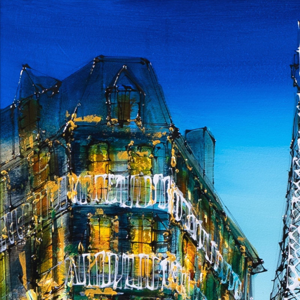 Eiffel Tower at Dusk by Simon Wright, original painting, detail