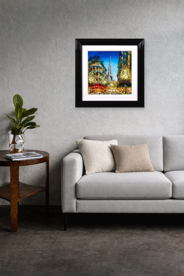 Eiffel Tower at Dusk by Simon Wright, original painting, in room