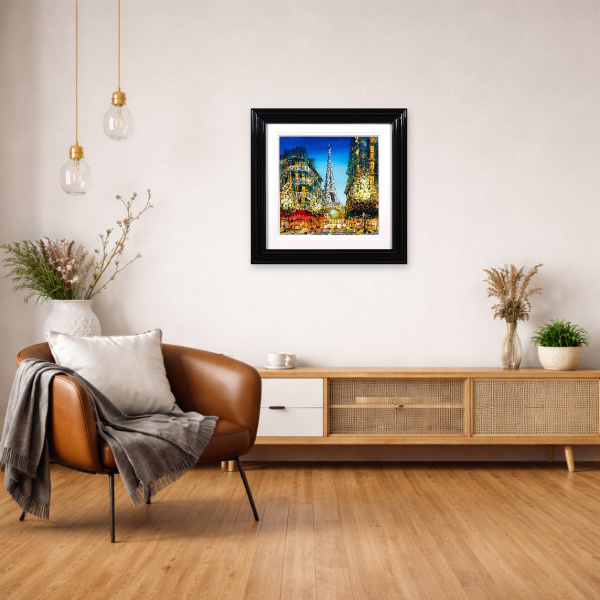 Eiffel Tower at Dusk by Simon Wright, original painting, in room
