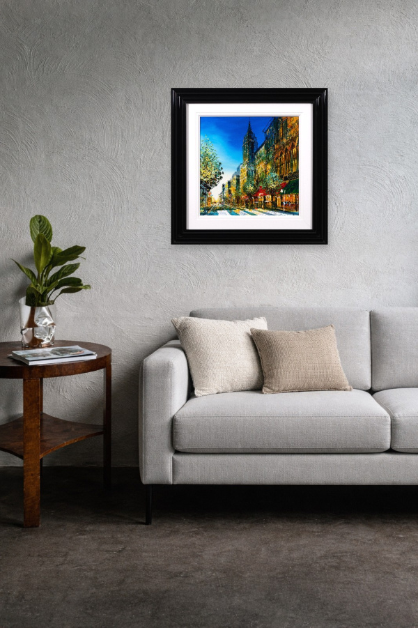 Midtown Glow by Simon Wright, original painting, in room