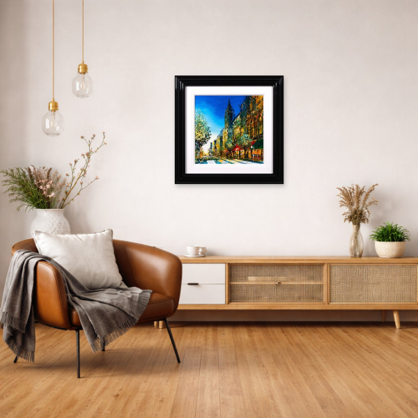 Midtown Glow by Simon Wright, original painting, in room