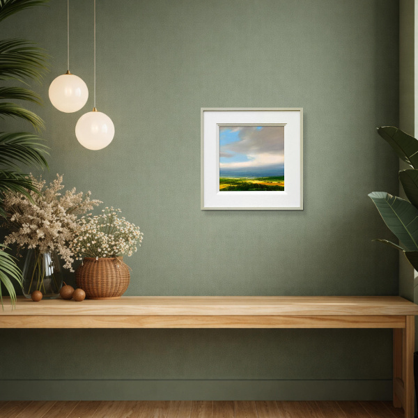 Blue Sky Breaks by Harry Brioche, original painting, in room