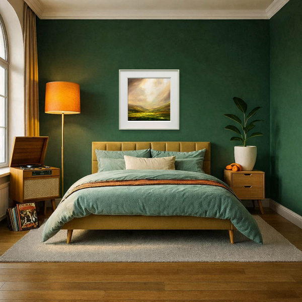 Illuminated Hills by Harry Brioche, original painting, in room