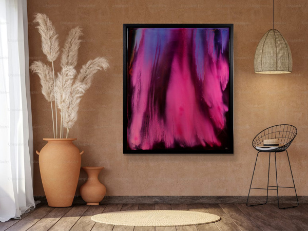 Pink Aurora by Ana Ortiz, original painting, in room