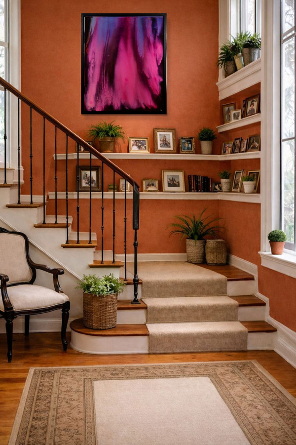 Pink Aurora by Ana Ortiz, original painting, in room