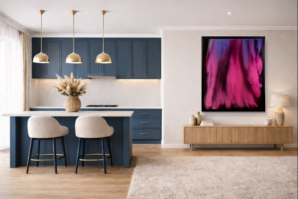 Pink Aurora by Ana Ortiz, original painting, in room
