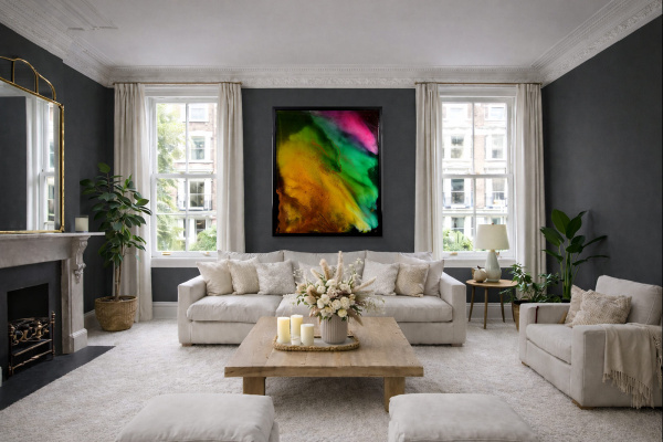Halcyon Light Storm by Ana Ortiz, original painting, in room