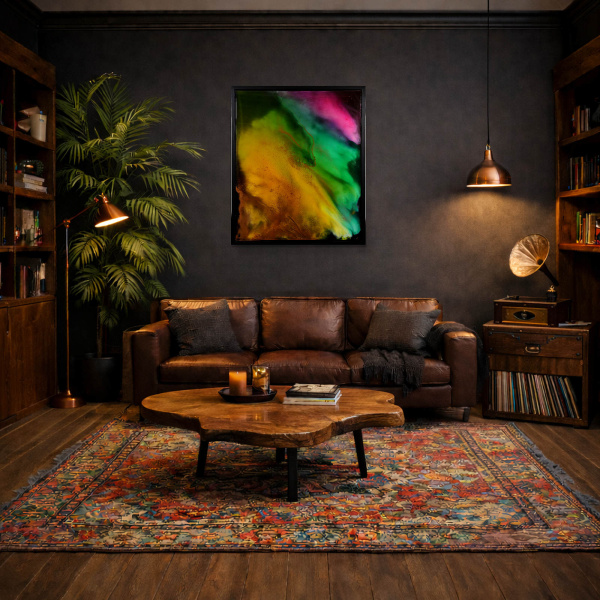 Halcyon Light Storm by Ana Ortiz, original painting, in room