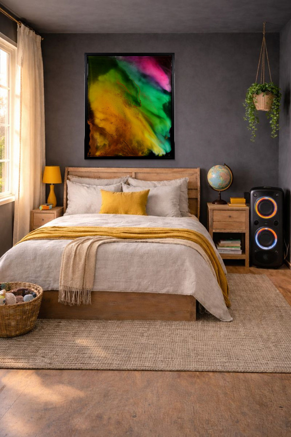 Halcyon Light Storm by Ana Ortiz, original painting, in room