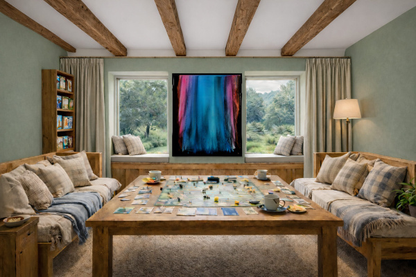 Aurora Waterfall by Ana Ortiz, original painting, in room