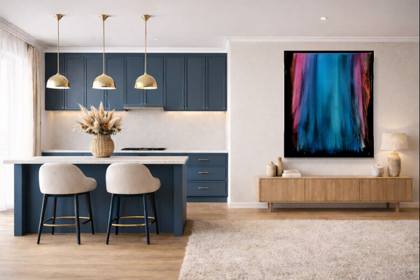 Aurora Waterfall by Ana Ortiz, original painting, in room