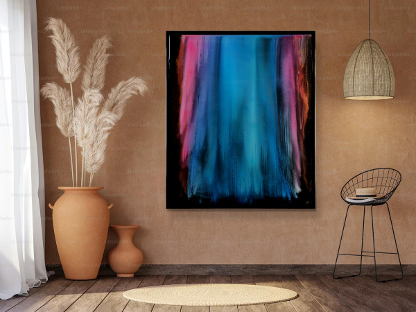 Aurora Waterfall by Ana Ortiz, original painting, in room