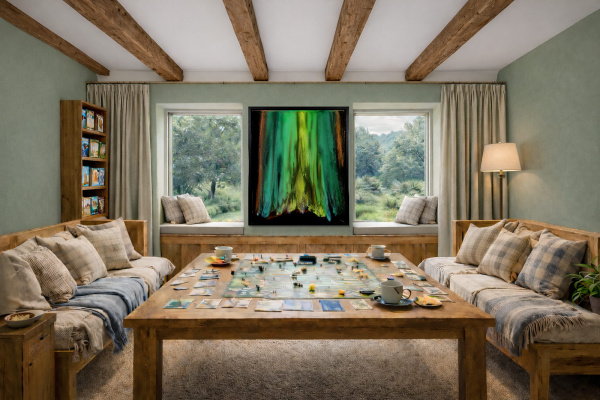 Green Aurora by Ana Ortiz, original painting, in room