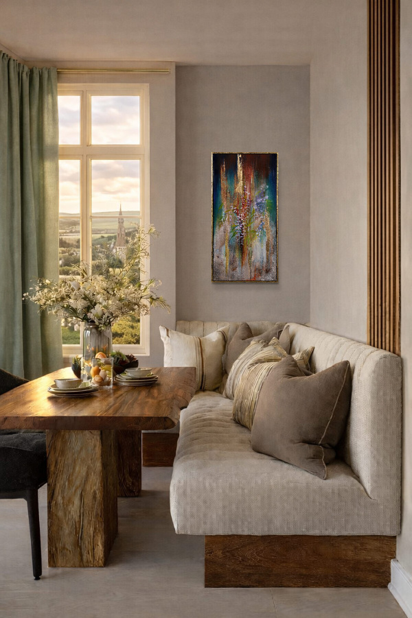Night Wisteria VI by Hiroko Lewis, original painting, in room