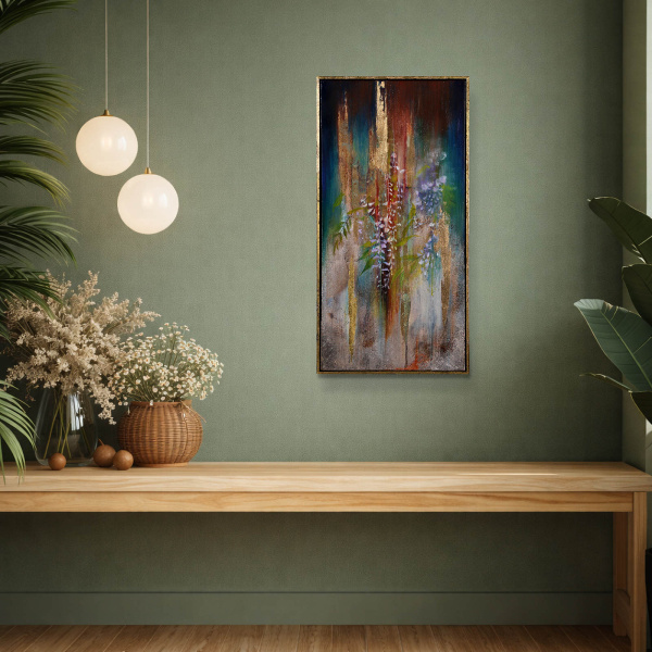Night Wisteria VI by Hiroko Lewis, original painting, in room