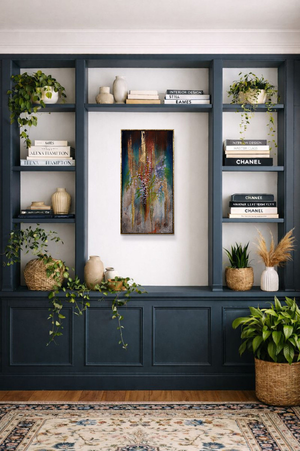Night Wisteria VI by Hiroko Lewis, original painting, in room
