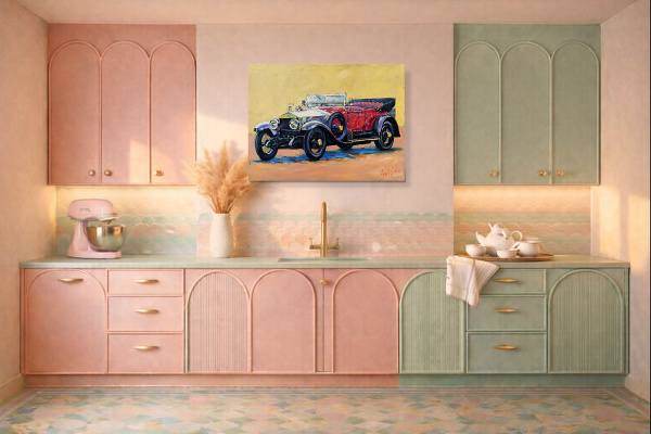 Rolls Royce Circa 1921 by John Lawrence, original painting, in room
