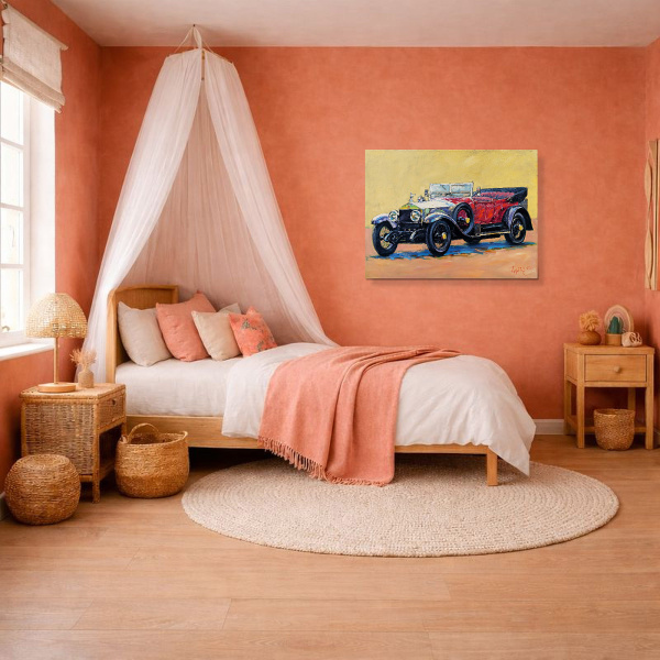 Rolls Royce Circa 1921 by John Lawrence, original painting, in room