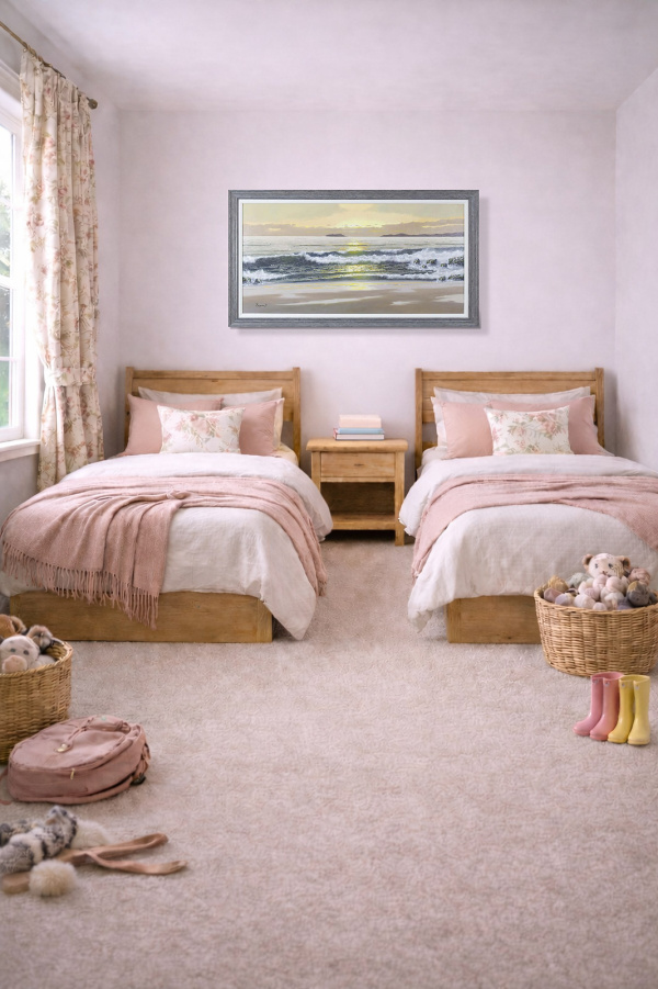 Pastel Sunrise by Antonio Garcia Soler (Joan Puerto), original painting, in room