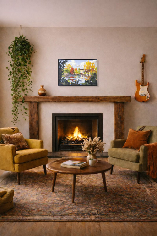 Pump House, Battersea Park by Carla Bosch, original painting, in room
