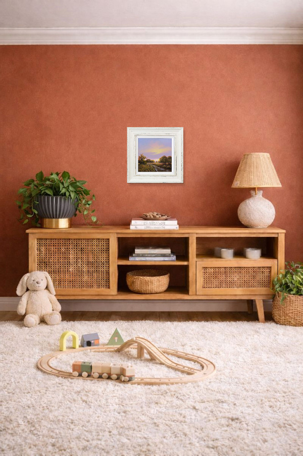 Sunset Lane by Terence Grundy, original painting, in room