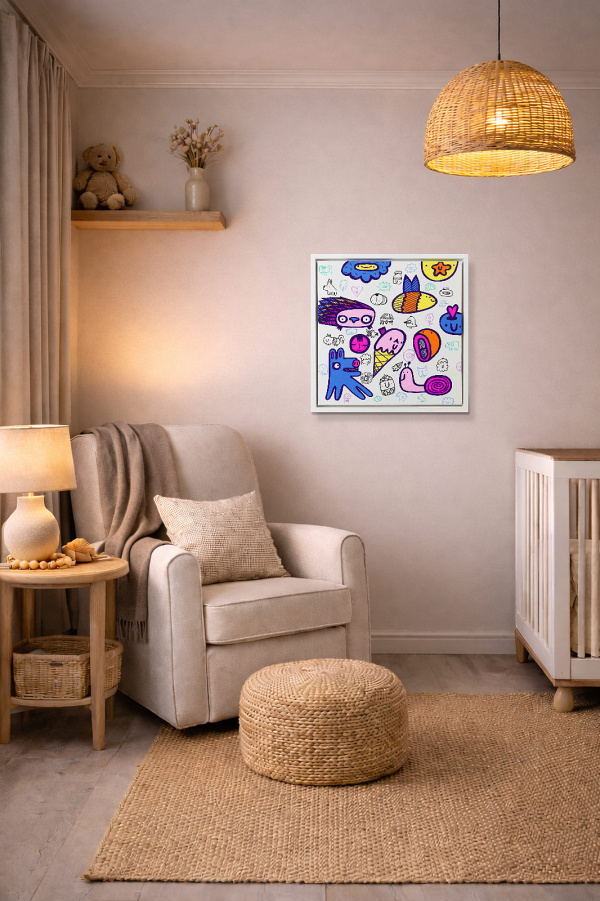 Zero Gravity III by Kev Munday, original painting, in room