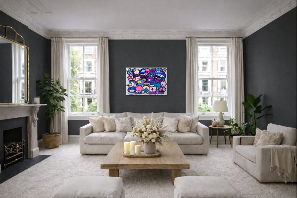 Pastel Pals by Kev Munday, original painting, in room