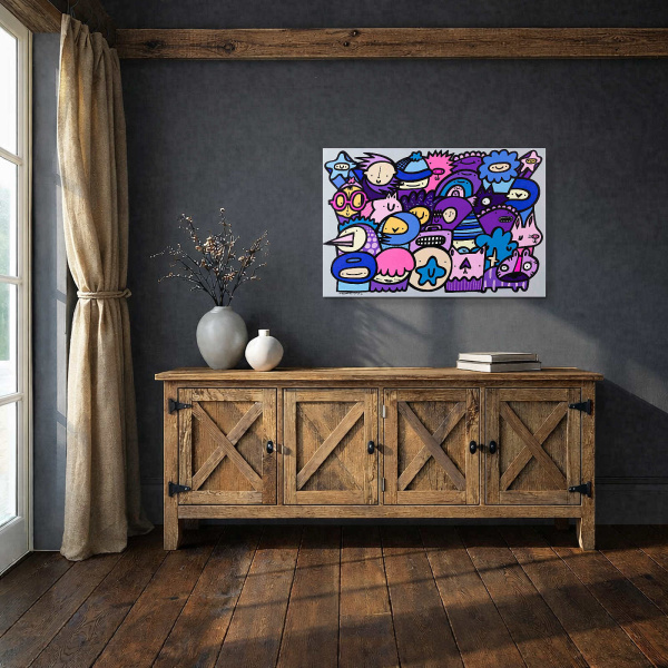 Pastel Pals by Kev Munday, original painting, in room