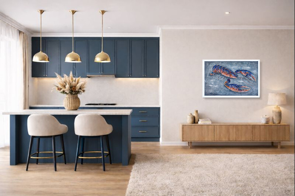 Large Blue Lobster (Original) by Giles Ward, original painting, in room