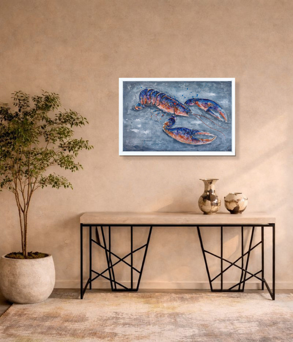 Large Blue Lobster (Original) by Giles Ward, original painting, in room