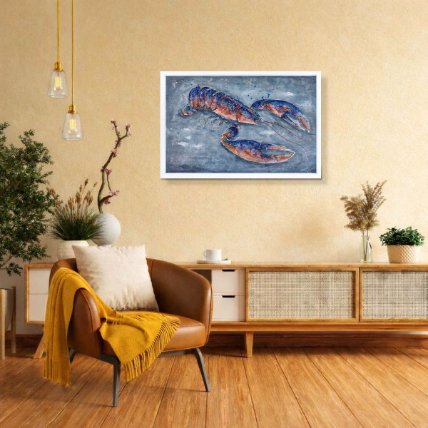 Large Blue Lobster (Original) by Giles Ward, original painting, in room