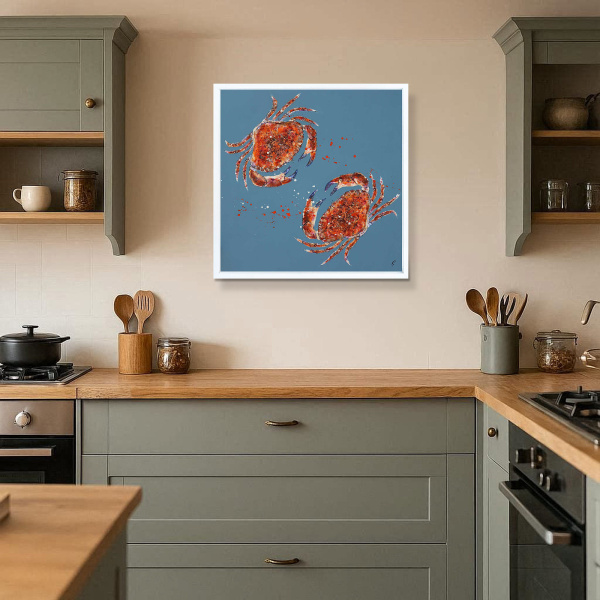 Two Red Crabs (Original) by Giles Ward, original painting, in room