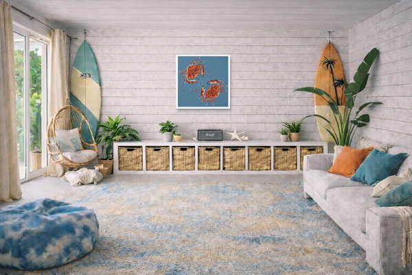 Two Red Crabs (Original) by Giles Ward, original painting, in room