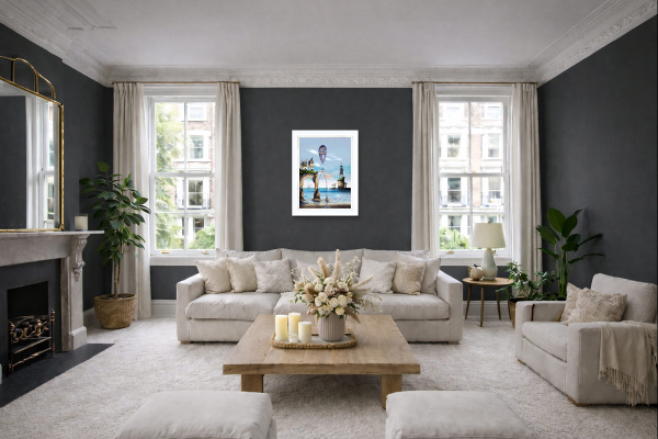 Balloon Cottages II by Gary Walton, limited edition print, in room