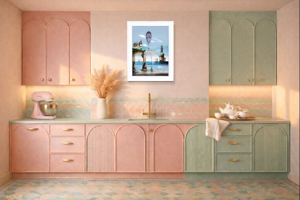 Balloon Cottages II by Gary Walton, limited edition print, in room